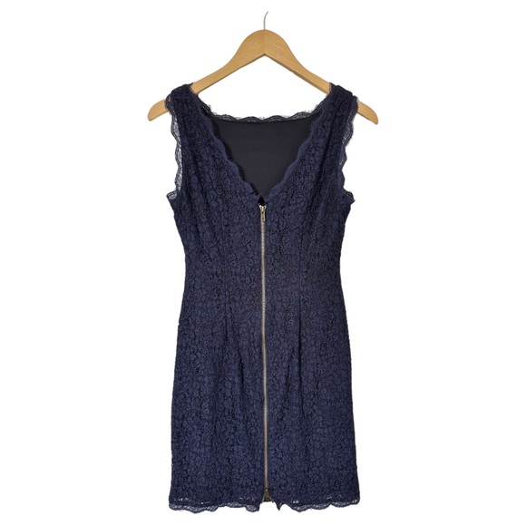 Adrianna Papell Evening Lace Cocktail Dress Navy Exposed Full Back Zip Size 4 - Picture 11 of 16